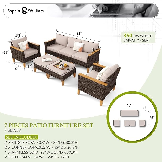 Sophia & William Wicker Patio Furniture Set, Outdoor Rattan Sectional Sofa 7 - Image 8