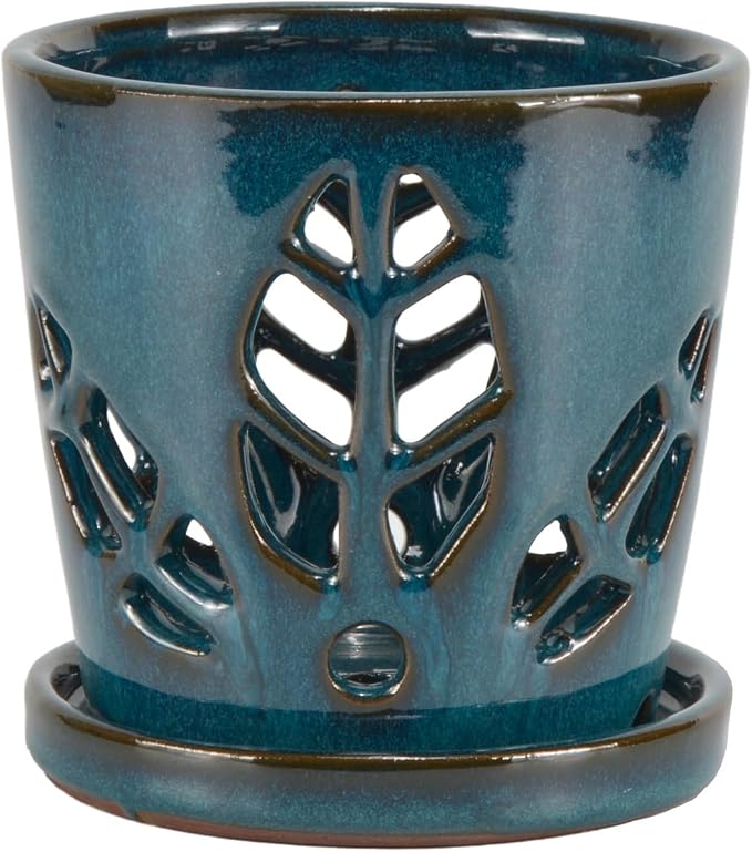 W&W Orchid Pot with Holes and Saucer - Image 2