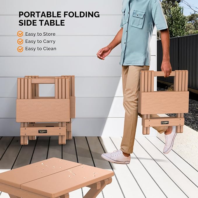 VINGLI Small HDPE Folding Side Table, Plastic Waterproof Portable Adirondack - Image 6