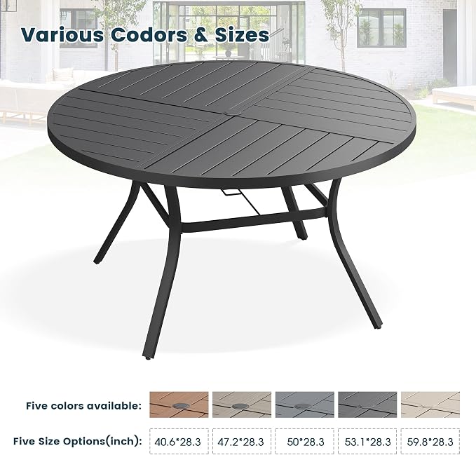 Patio Dining Table for 6-8, Round Metal Outdoor Table - Image 7
