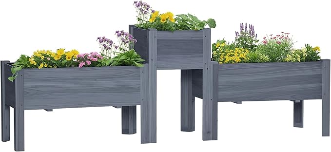 Outsunny Raised Garden Bed Set of 3, Wooden Elevated Planter Box by Outsunny