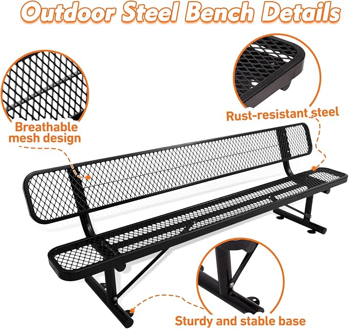 8FT/96INCH Heavy Duty Metal Park Bench - Image 6