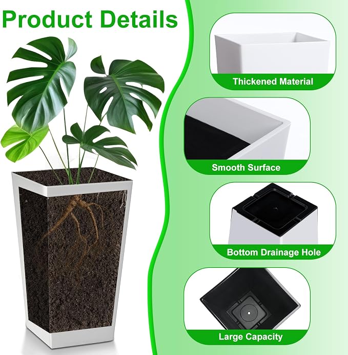 Hushee Set of 4 Tall Outdoor Planters 21 Inch Tall Tapered Square Planter - Image 3