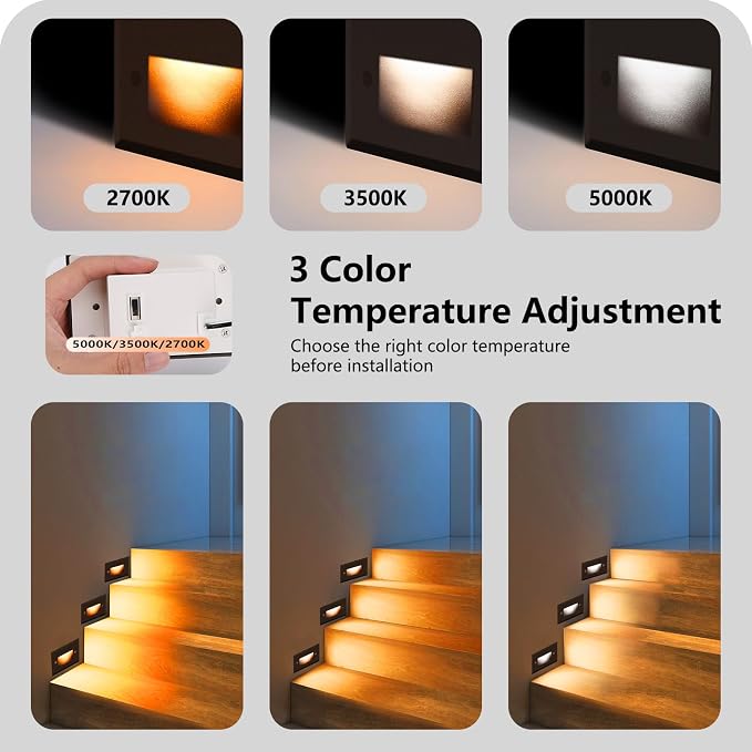 120V Dimmable 3CCT Step Lights, Stair Outdoor, Zinc Alloy/Aluminum Cover - Image 2