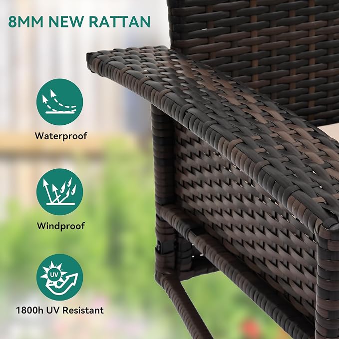 YITAHOME 3-Seats Wicker Hanging Porch Swing Chair Outdoor Gray Rattan Patio - Image 5