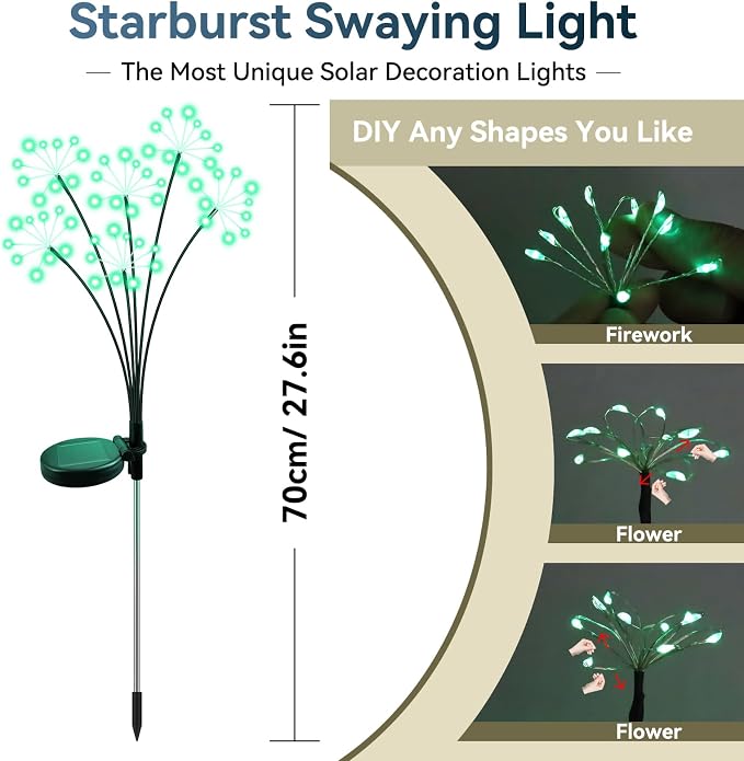 Solar Garden Lights 2 Pack Waterproof Swaying Starburst Light Solar Outdoor - Image 2