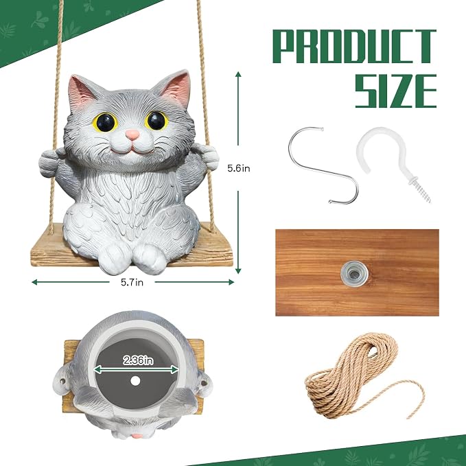 Cat Hanging Planters for Indoor Outdoor Plants, Small Cute Hanging Pots for - Image 3