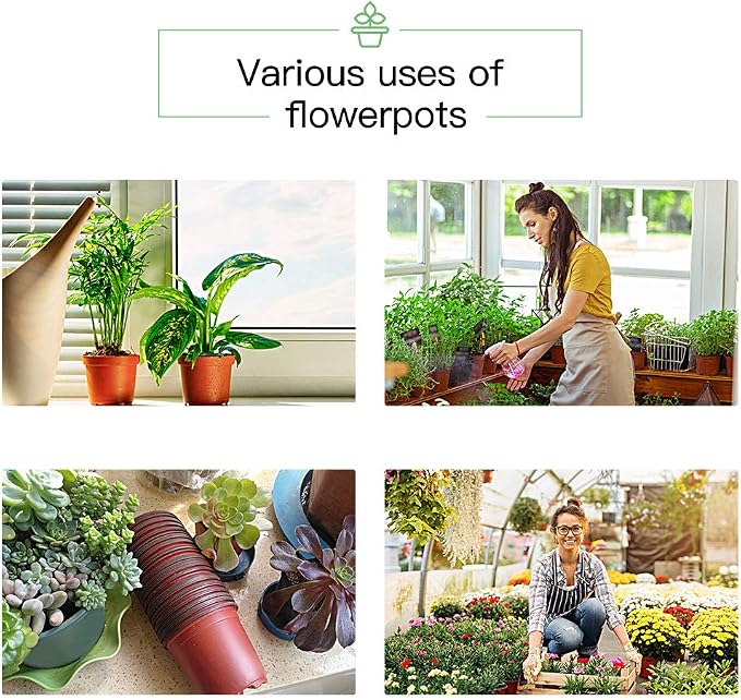 JERIA 200 Pack 6 Inch Plastic Nursery Pots Comewith Drainage Holes, Seedling - Image 7
