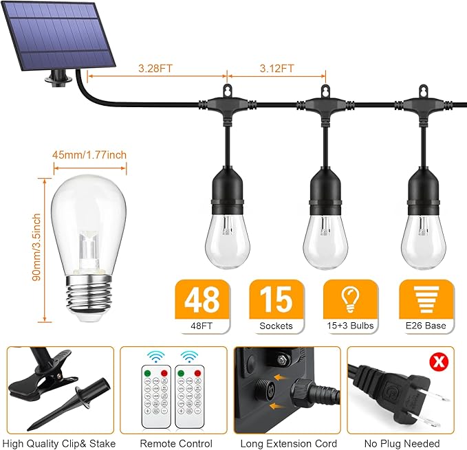 Mlambert 3-Color in 1 Solar String Lights Outdoor Waterproof Dimmable, 48ft - Image 6