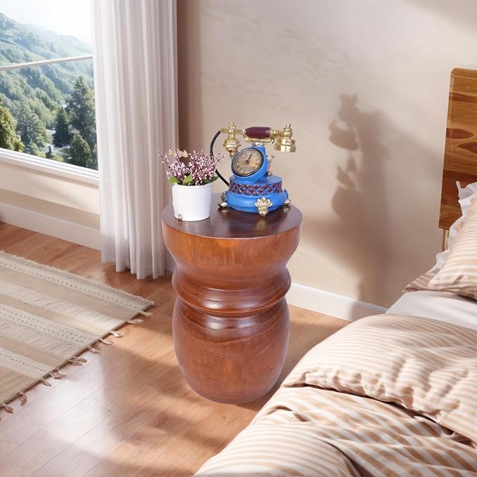 Athaliah Small Tree Stump Side Table Nightstand – 15.75”H Solid Paulownia Wood - Image 9