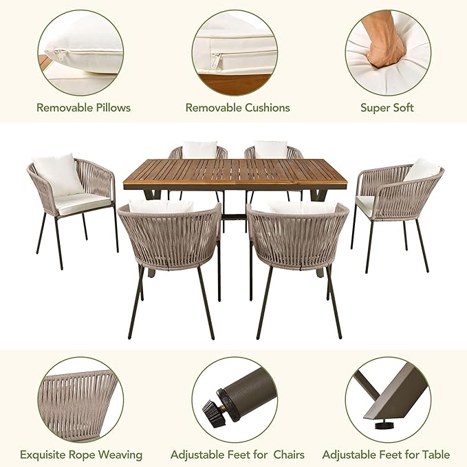 Merax 7 Pieces Patio Dining Table and Chairs, All-Weather Outdoor Furniture Set - Image 2