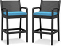 Outdoor Bar Stools Set of 2, Wicker Bar Chair by RELJOFUM