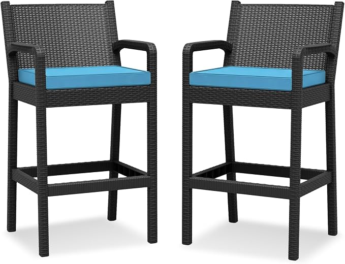 Outdoor Bar Stools Set of 2, Wicker Bar Chair by RELJOFUM