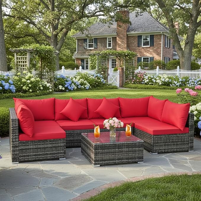 Tangkula 7 Pieces Wicker Patio Furniture Set, All-Weather Outdoor Rattan - Image 3