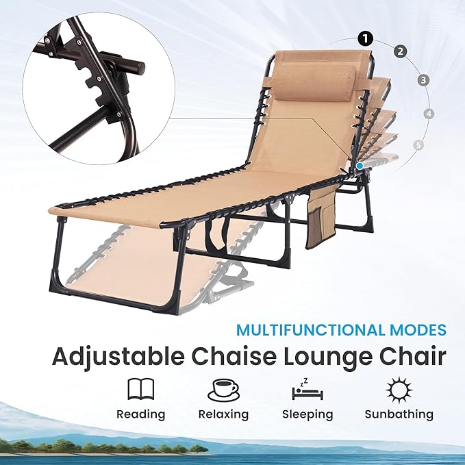Folding Chaise Lounge Chair 2 Pack - 400lb Capacity - Image 7