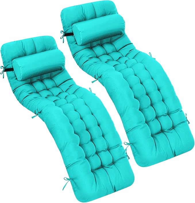 Tudomro 2 Pcs Peacock Blue 66'' Outdoor Chaise Lounge Cushion Waterproof Patio by Tudomro