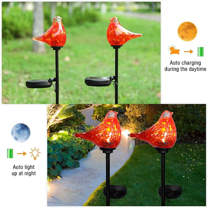 Bshine Solar Garden Decoration Outdoor Red Bird Lights, Lawns and Yards Art - Image 2