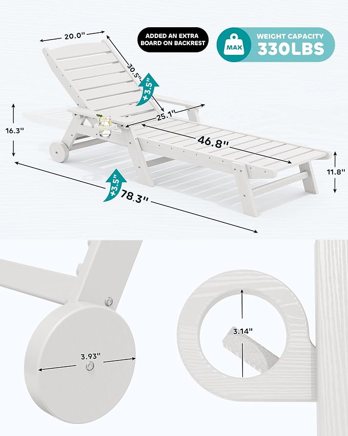 SERWALL Patio Chaise Lounge Chair Set of 2, Poly Lounge Chair - Image 3