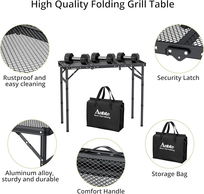 Anbte Folding Grill Table, 3ft Tri-Fold Aluminum Folding Table Adjustable - Image 5