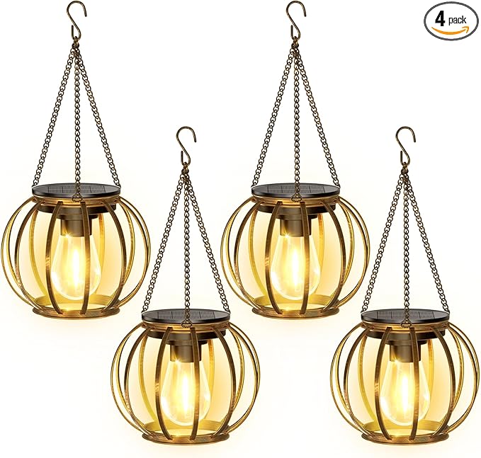 KOOPER Solar Lanterns Outdoor Waterproof, 4 Pack Upgraded Bronze Metal Hanging by KOOPER