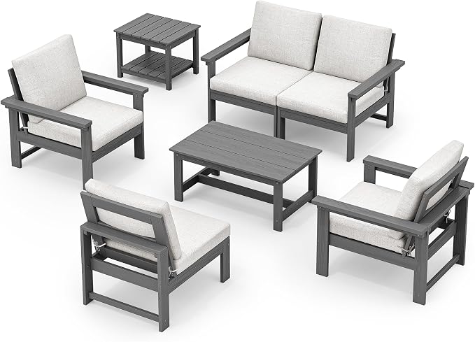SERWALL HDPE Patio Furniture Set, 7-piece Outdoor Sectional Sofa Set, All - Image 10
