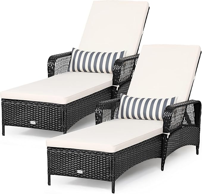 Tangkula Wicker Chaise Lounge Outdoor Set of 2, Patio Rattan Reclining Chaise by TANGKULA