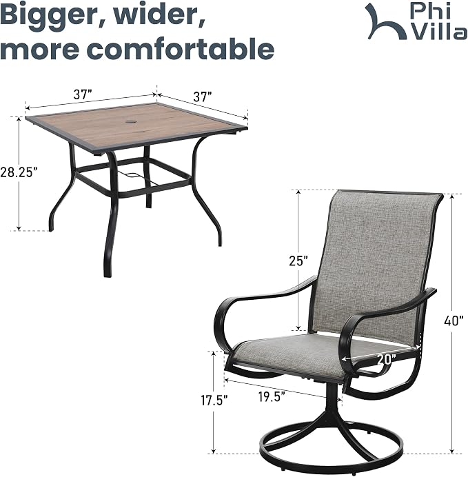 PHI VILLA 5 Piece Outdoor Patio Dining Set, Patio Table & Chair Set Clearance - Image 6