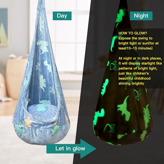 Kids Pod Swing Seat, Flannel Sensory Swing Chair Nightglow - Image 3