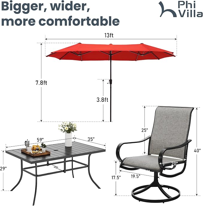 PHI VILLA 8 Piece Outdoor Furniture Patio Dining Set, 6 Swivel Textilene Fabric - Image 8