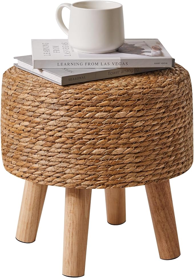 YMYNY Foot Stool Natural Seagrass Hand Weave, 12.6" Small Ottoman, Round - Image 8