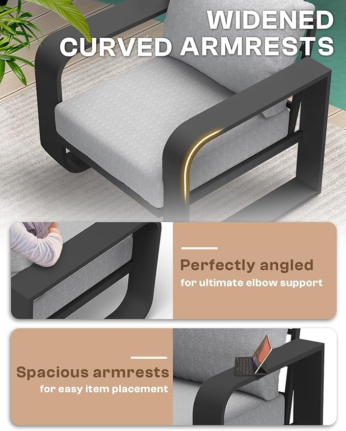 Aluminum Outdoor Sofa Bistro Set, Oversized Patio Conversation Sets Widened - Image 2