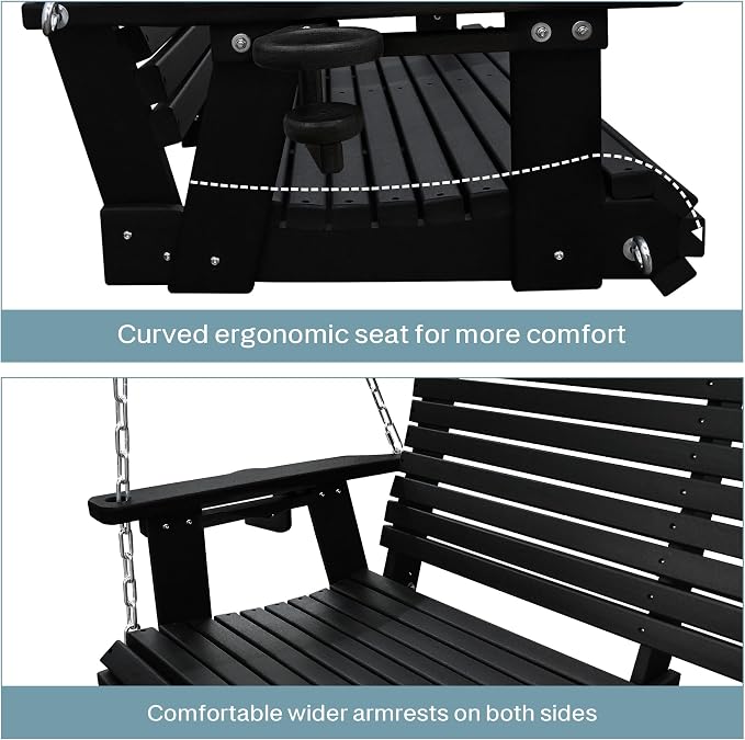 HDPE Porch Swing with 18/8 Stainless Steel Bolts, Ergonomic Design, Ultra - Image 5