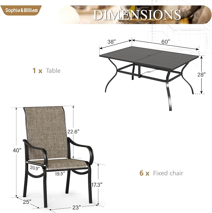 Sophia & William Patio Dining Set Outdoor Dining Set - Image 7