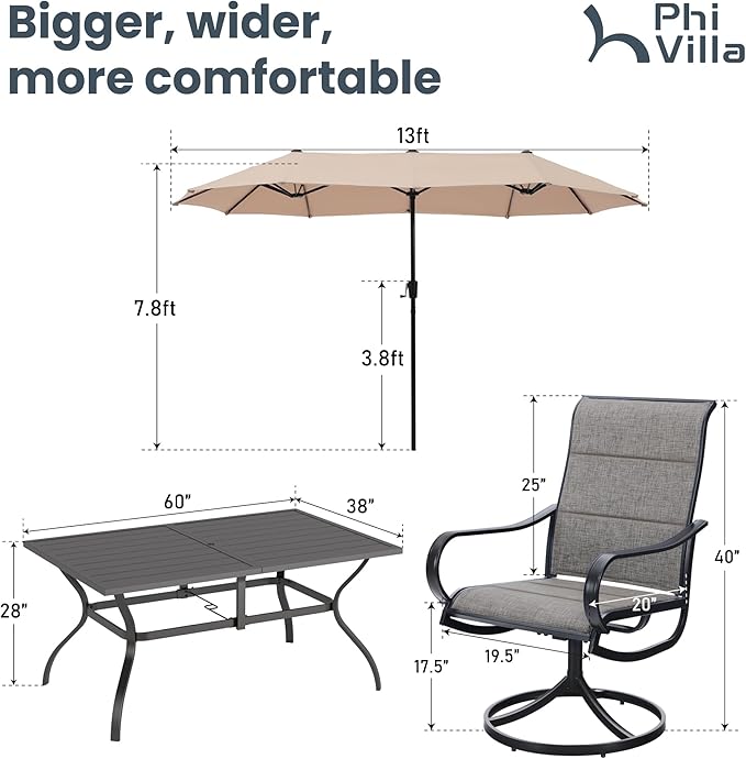 PHI VILLA Swivel Chair Patio Dining Set - Image 7
