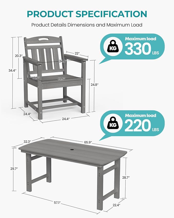 Outdoor Rectangle Dining Table, Heavy-Duty HDPE Table - Image 3