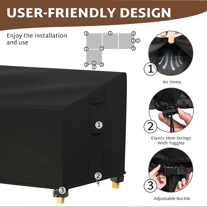 iBirdie Outdoor Sectional Cover fit 105" x 105", Waterproof Weatherproof 600D - Image 3