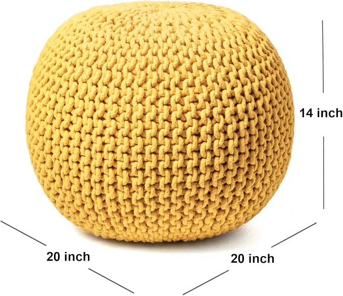 FRELISH DECOR Round Pouf Ottoman Hand Knitted 100% Cotton Pouf Foot Stool - Image 3