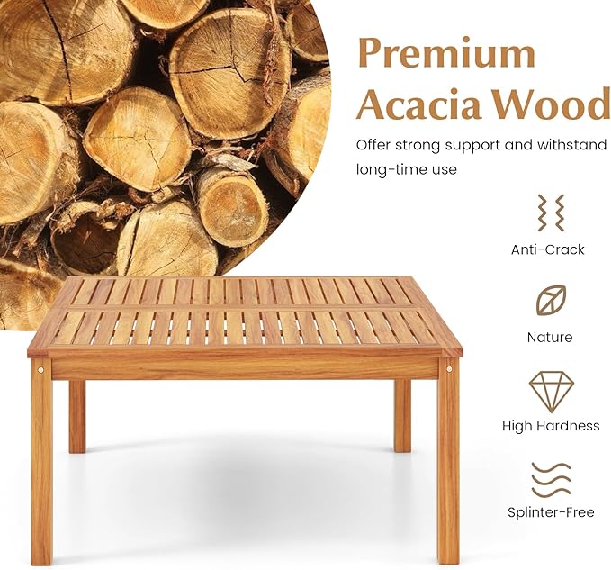 Tangkula Patio Wood Coffee Table, Solid Acacia Wood 35.5 Inches Side Table - Image 5