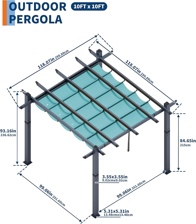 GarveeLife 10x10 ft Aluminum Pergola Outdoor Metal Pergola - Image 5
