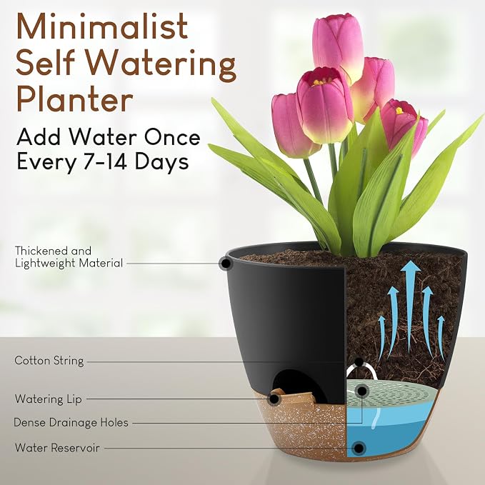 Plant Pots 10/9/8/7.5/7 inch, Self Watering Planters - Image 4