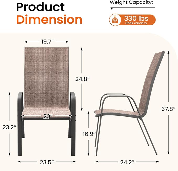 JEAREY Patio Dining Chairs Set of 6, Outdoor Stackable Dining Furniture Set - Image 3