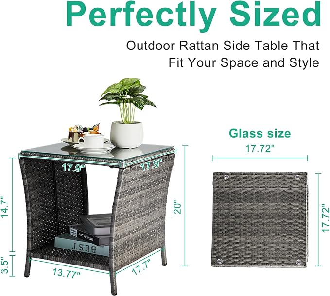 VINGLI Outdoor Wicker Side Table Patio Side Tables - Image 3