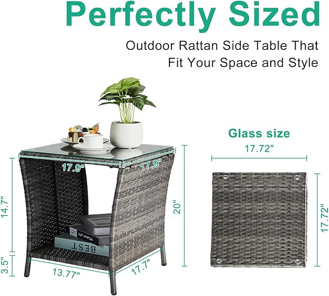 Wicker Rattan Side Table, Outdoor Square Rattan Coffee End Table - Image 3