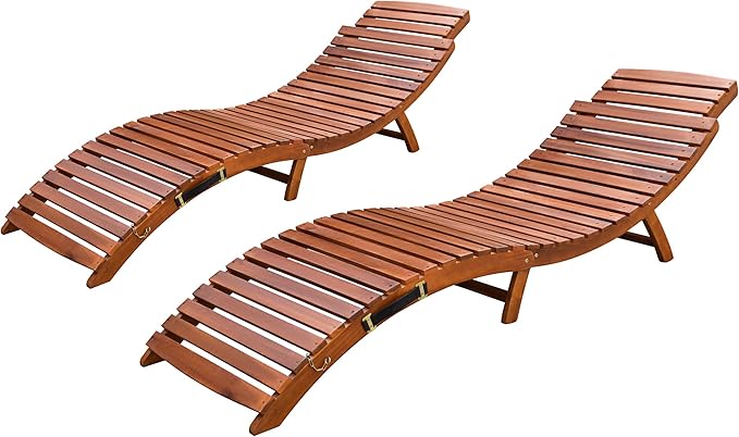 Devoko Patio Chaise Pool Lounge Outdoor Folding Wooden Lounge Chair by DEVOKO