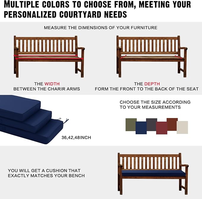 Outdoor Bench Cushion 42 x 18 x 4 Inch, Memory Foam Patio Bench Cushion - Image 6
