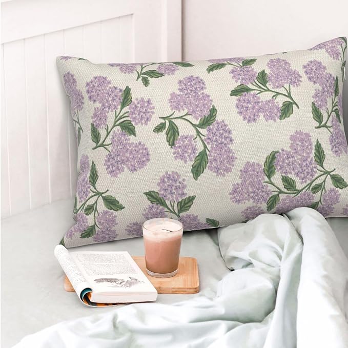 Purple Pink Pillow Covers 12x20 Inch 2 Pcs Green Hydrangea Flower Decor Throw - Image 2