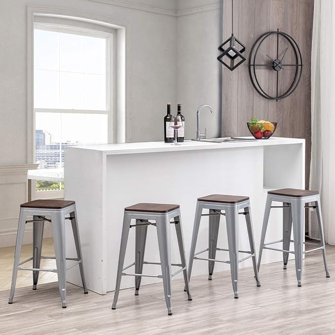 Alunaune 24" Metal Counter Height Bar Stools Set of 4 Industrial Backless - Image 10
