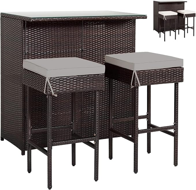 HAPPYGRILL 3 Pieces Patio Bar Set by HAPPYGRILL