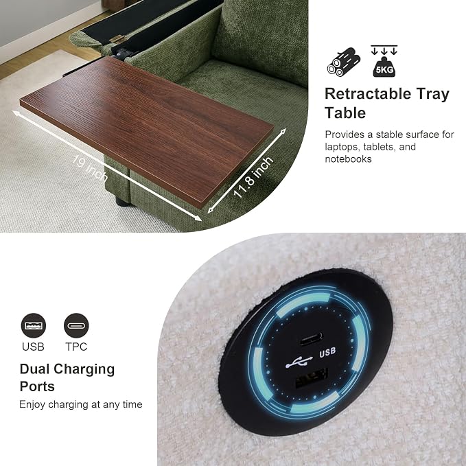 Modern Accent Chairs with Storage Ottoman Set, Chenille Reading Armchair with - Image 9