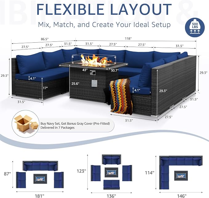 NICESOUL Extra Large 9 Pcs Outdoor Patio Furniture Set - Image 4